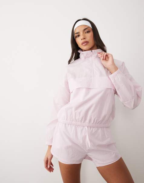 4505 ripstop overhead water repellent running jacket with chest pocket in light pink - view 1