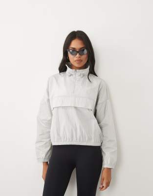 4505 Ripstop Overhead Water Repellent Running Jacket With Chest Pocket In Silver