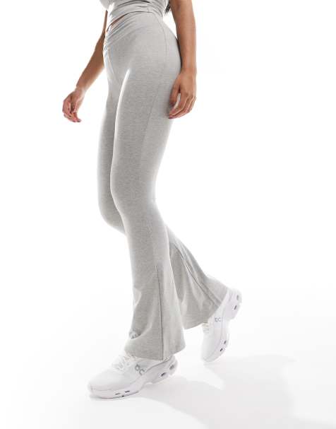 4505 ruched front high waist slim kick flare leggings in grey marl  - view 1