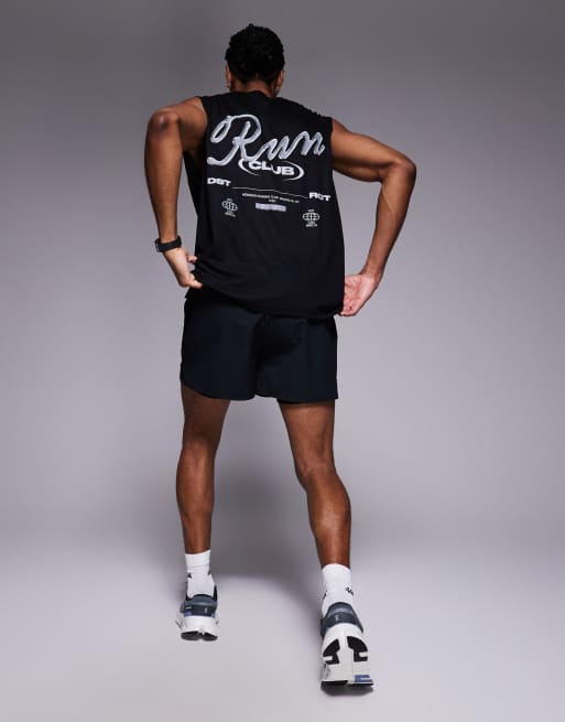 4505 Run Club back print mesh boxy running tank top in black, 2 of 5
