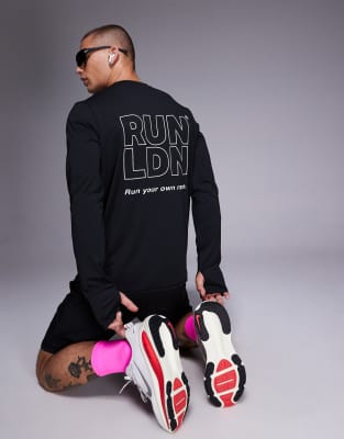 4505 4505 RUN LDN back print mesh running long sleeve t-shirt in black