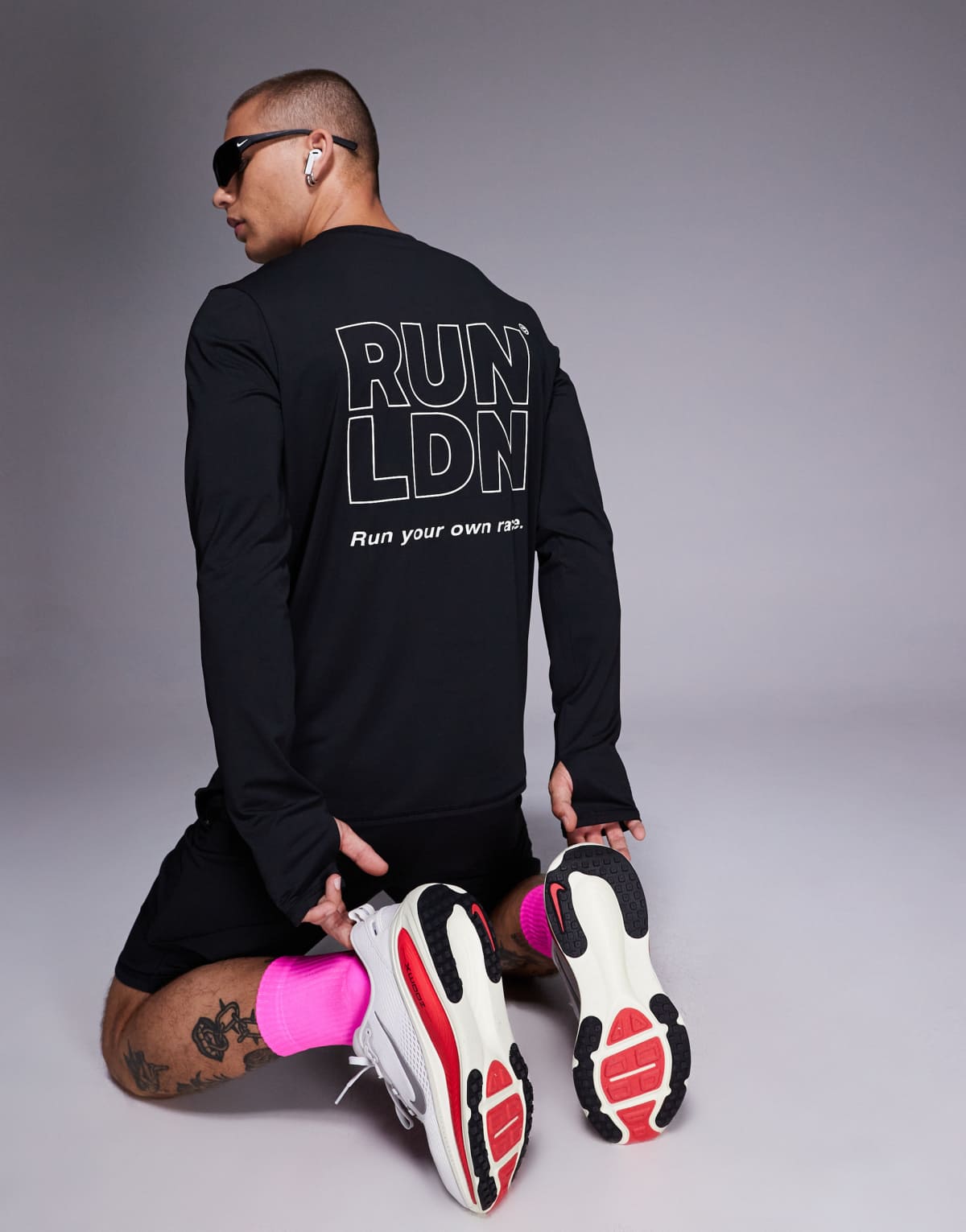 4505 RUN LDN back print mesh running long sleeve t-shirt in black