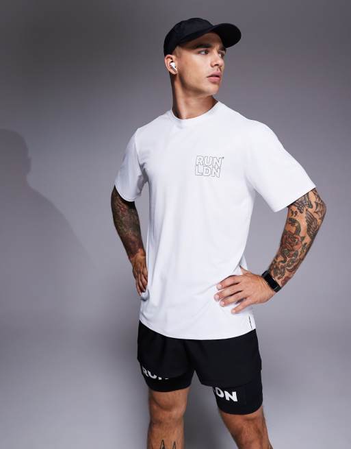 4505 RUN LDN back print mesh running t-shirt in white