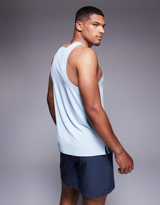 4505 RUN LDN chest print mesh running tank in pale blue, 3 of 4
