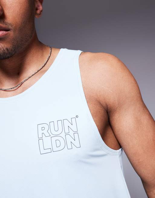 4505 RUN LDN chest print mesh running tank in pale blue, 4 of 4
