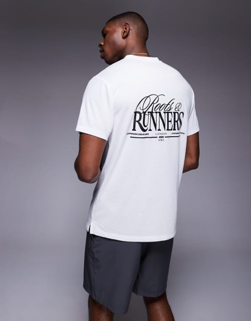 4505 Running back graphic loose fit mesh T-shirt in white