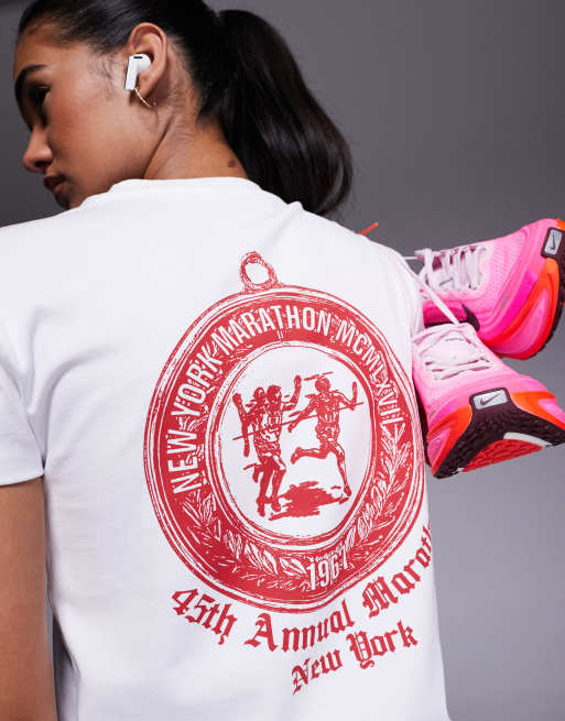 4505 Running back print boxy cotton t-shirt with quick dry finish in white, 4 of 4