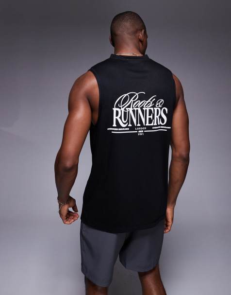 4505 Running back print loose fit mesh tank in black - view 1