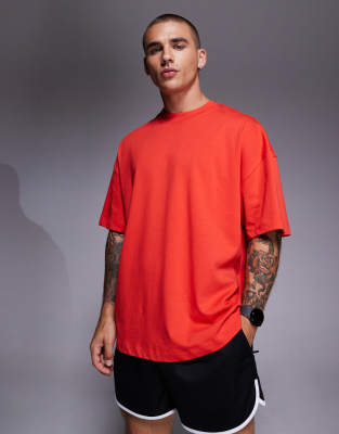 4505 Running Back Print Oversized Cotton T-shirt With Quick Dry Finish In Red