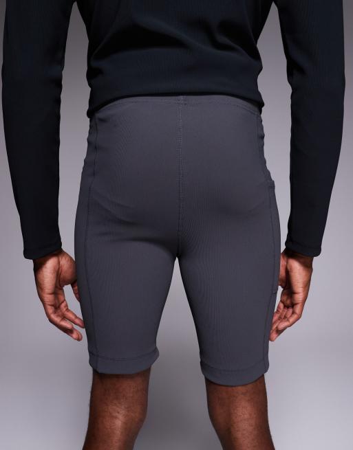 4505 running base layer ribbed legging shorts with phone pocket in charcoal, 5 of 5