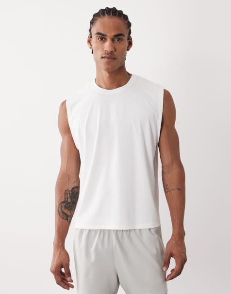 4505 running quick dry performance waffle cropped boxy tank in white