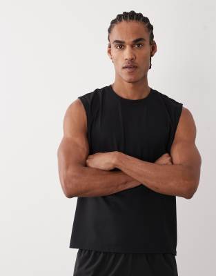 4505 Running Quick Dry Performance Waffle Knit Cropped Boxy Tank Top In Black