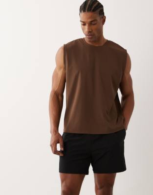 4505 Running Quick Dry Performance Waffle Knit Cropped Boxy Tank Top In Brown