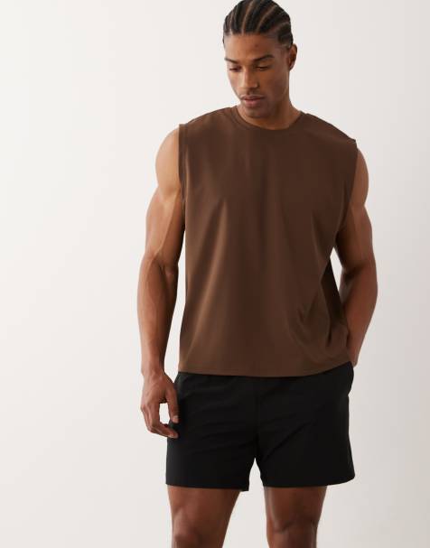 4505 running quick dry performance waffle knit cropped boxy tank top in brown - view 1