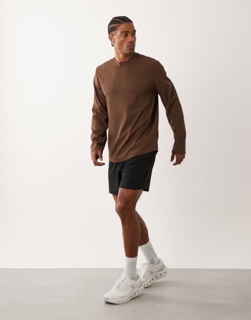 4505 running quick dry performance waffle knit long sleeve top with curved hem in brown, 2 of 5