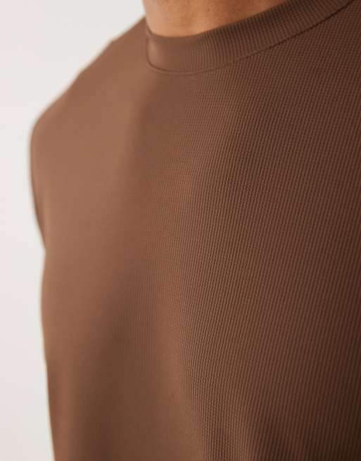 4505 running quick dry performance waffle knit long sleeve top with curved hem in brown, 5 of 5