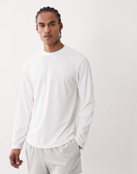 4505 running quick dry performance waffle long sleeve top with curved hem in white - view 1