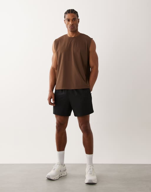 4505 – Running – Schnell trocknendes Performance-Tanktop in Braun mit Waffelstruktur und kastigem Oversize-Schnitt, 2 von 5