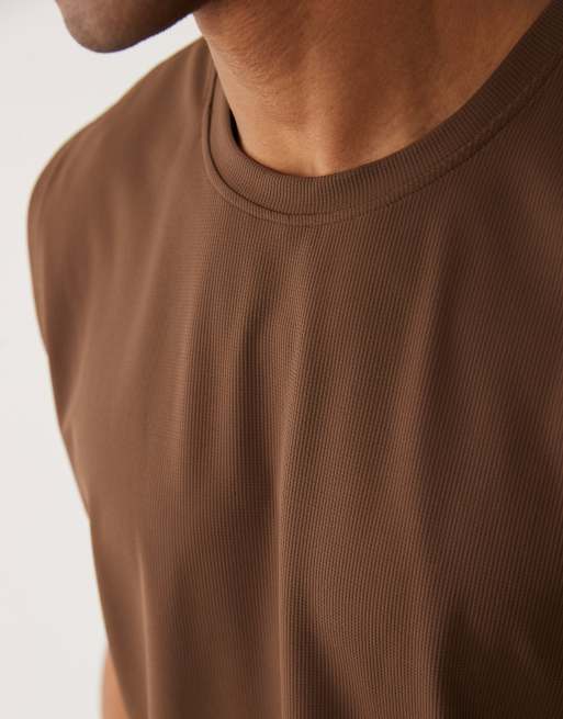 4505 – Running – Schnell trocknendes Performance-Tanktop in Braun mit Waffelstruktur und kastigem Oversize-Schnitt, 5 von 5