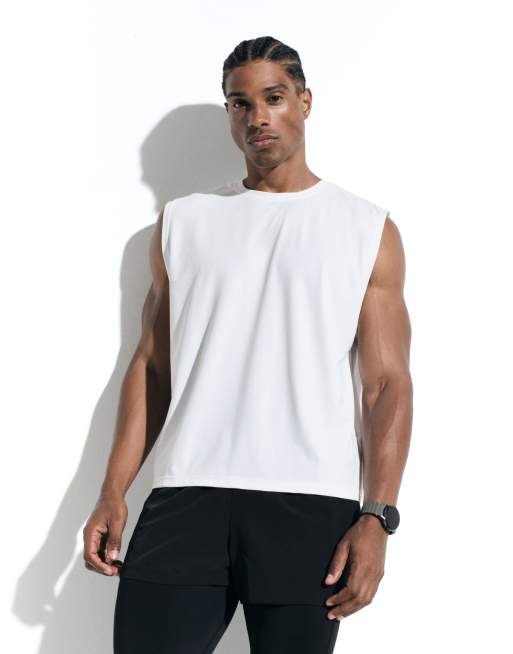 4505 – Running – Schnell trocknendes Performance-Tanktop in Weiß mit Waffelstruktur und kastigem Oversize-Schnitt, 2 von 6