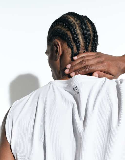 4505 – Running – Schnell trocknendes Performance-Tanktop in Weiß mit Waffelstruktur und kastigem Oversize-Schnitt, 3 von 6