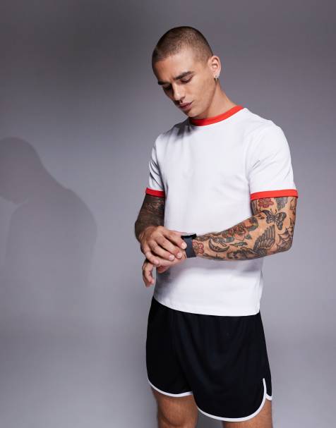 4505 Running shrunken fit cotton ringer T-shirt with quick dry finish in white - view 1