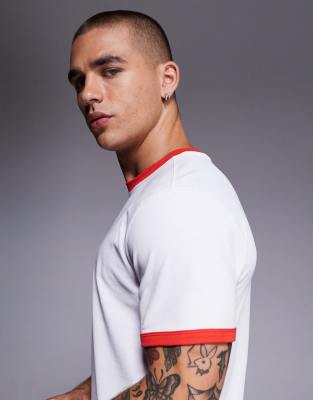 4505 Running Shrunken Fit Cotton Ringer T-shirt With Quick Dry Finish In White