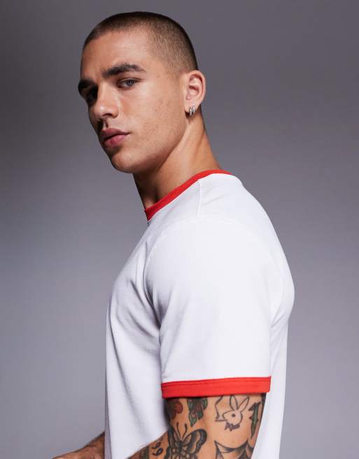 4505 Running shrunken fit cotton ringer T-shirt with quick dry finish in white