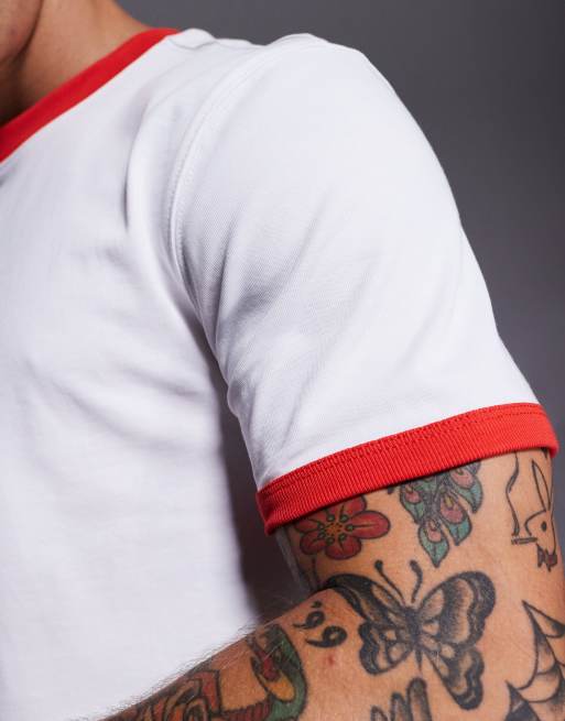 4505 Running shrunken fit cotton ringer T-shirt with quick dry finish in white