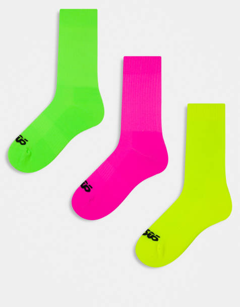 4505 running socks with arch support and anti bacterial finish in neon pink, yellow, green - view 1