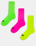 [ASOS] 4505 running socks with arch support and anti-bacterial finish in neon pink, yellow, green-Multi XL Pink, Yellow, Green