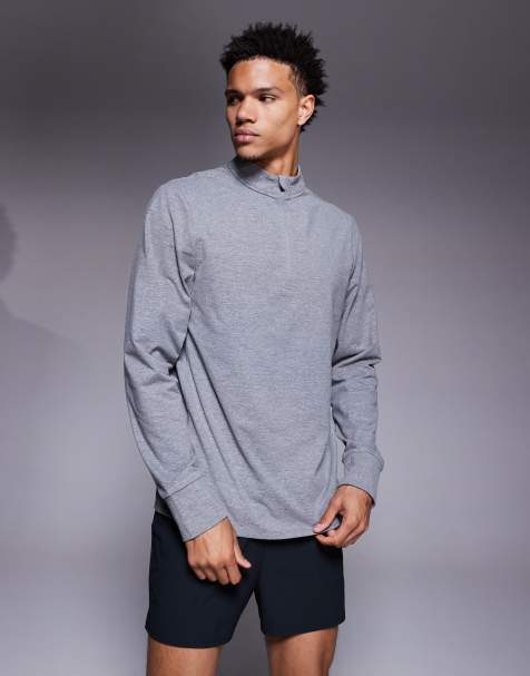 4505 running thermal interlock quarter zip long sleeve training top in gray heather - view 1