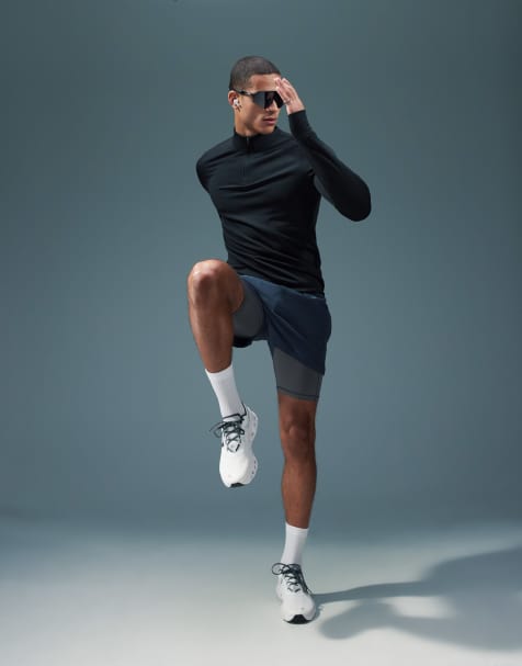 4505 running thermal quarter zip long sleeve top in black  - view 1