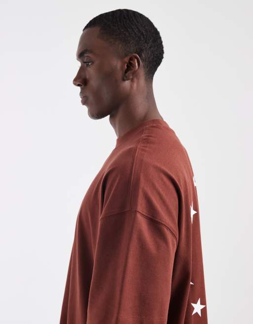 4505 - Rustrød oversized T-shirt i kraftig bomuld med hurtigtørrende finish og grafik på ryggen, 3 af 5