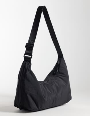 Sac de sport porté épaule tissé et rembourré avec fronces sur les côtés - Noir One Size