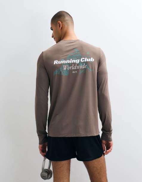 4505 schnell trocknendes Mesh-Langarm-Laufshirt mit Rückenprint in Taupebraun - view 1