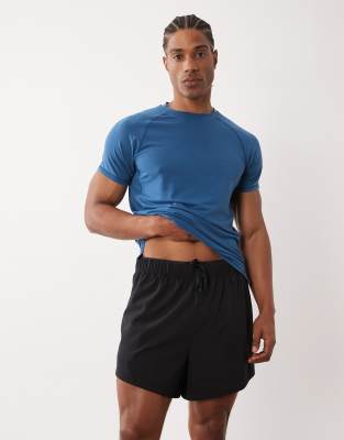 Schnelltrocknende, gewebte 2-in-1-Lauf-Shorts in Schwarz mit Reißverschlusstaschen, 13 cm Schrittlänge Schwarz S