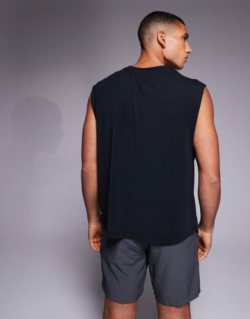 4505 – Schnelltrocknendes, kastiges Trainings-Tanktop aus Performance-Jersey in Schwarz mit Oversize-Passform, 3 von 5