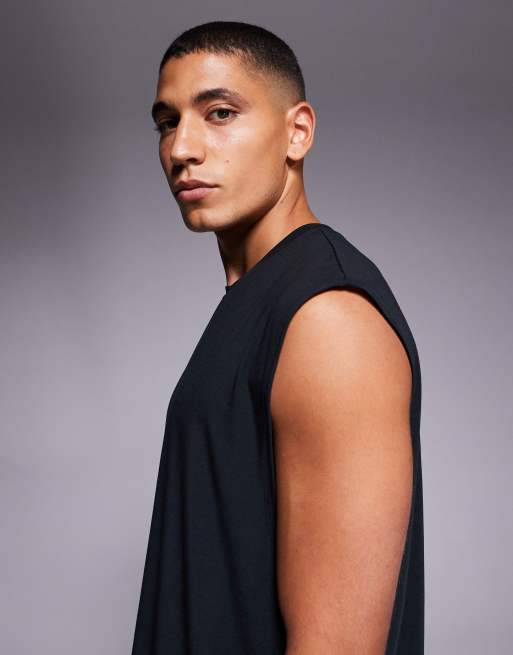 4505 – Schnelltrocknendes, kastiges Trainings-Tanktop aus Performance-Jersey in Schwarz mit Oversize-Passform, 4 von 5