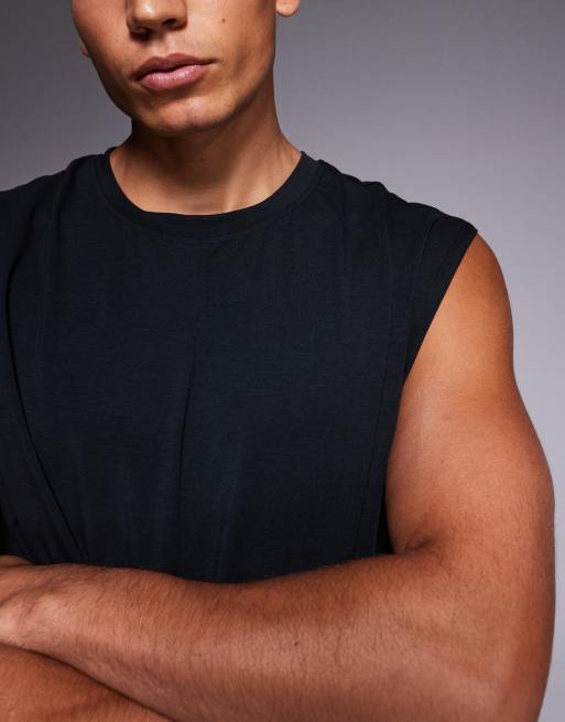 4505 – Schnelltrocknendes, kastiges Trainings-Tanktop aus Performance-Jersey in Schwarz mit Oversize-Passform, 5 von 5