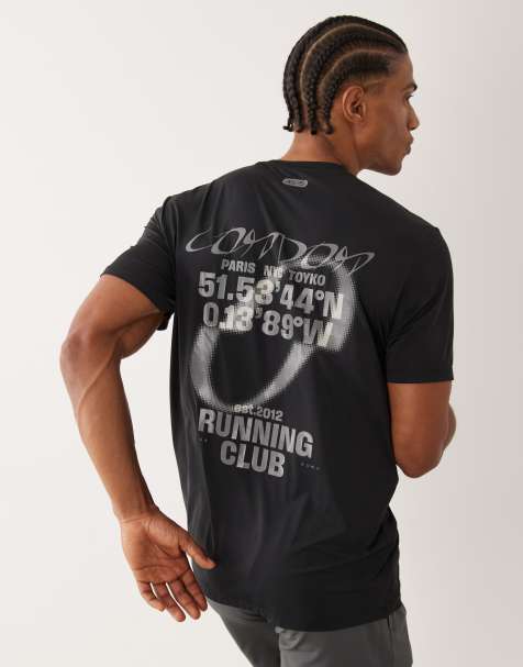 4505 – Schnelltrocknendes Lauf-T-Shirt aus Nylon-Sportnetzstoff in Schwarz mit Rückenprint - view 1