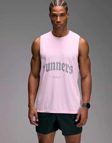 4505 – Schnelltrocknendes Lauf-Trägershirt aus Nylon-Sportnetzstoff in Hellrosa mit Print - view 1