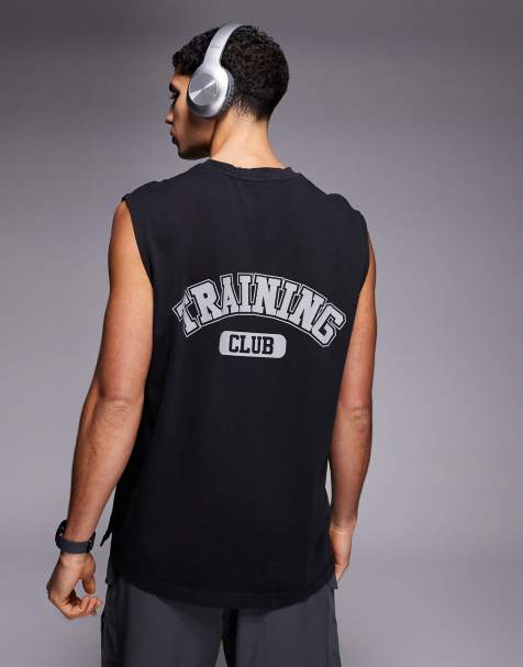 4505 – Schnelltrocknendes Sport-Tanktop aus schwerer Baumwolle in verwaschenem Schwarz mit Oversize-Schnitt und Rückenprint - view 1