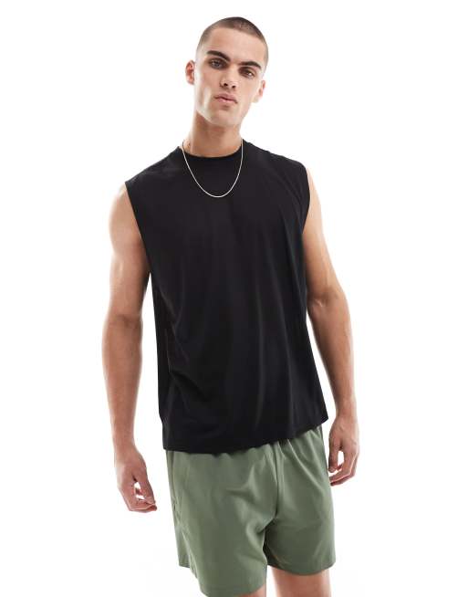4505 – Schnelltrocknendes Sport-Trägertop aus Netzstoff in Schwarz mit Oversize-Schnitt 