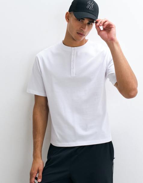 4505 schweres Baumwoll-Henley-T-Shirt im Boxy Fit mit schnelltrocknender Ausrüstung in Weiß - view 1