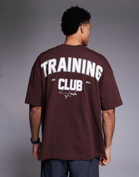 4505 – Schweres Oversize-T-Shirt aus Baumwolle in Braun mit „Training Club“-Print - view 1