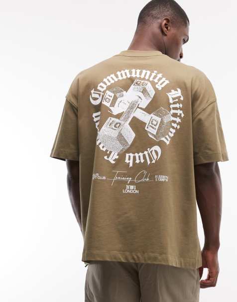 4505 – Schweres Oversize-T-Shirt aus Baumwolle in Olivgrün mit schnell trocknendem Finish und Grafik hinten - view 1