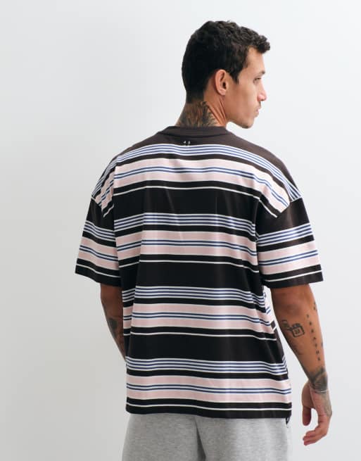 4505 schweres Oversize-T-Shirt aus Baumwolle mit schnelltrocknender Ausrüstung in braun gestreift, 5 von 5