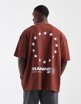 Schweres Oversize-T-Shirt aus schnelltrocknender Baumwolle in Rostrot mit Rückenprint-Brown Brown M