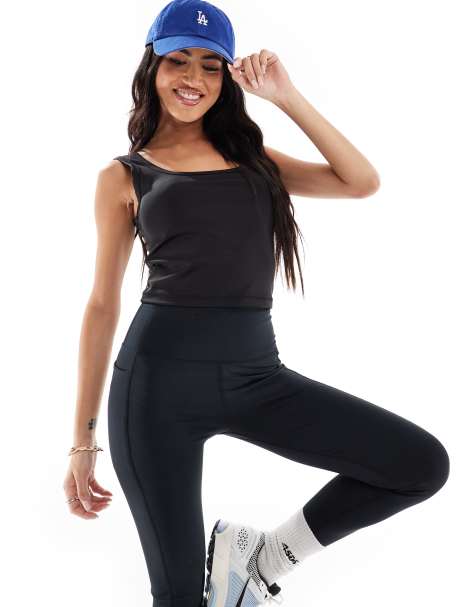 4505 scoop neck slightly cropped training tank top in black - view 1